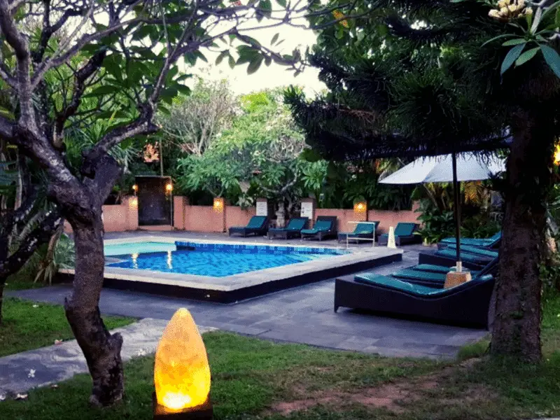 Peneeda View Beach Hotel Sanur at night